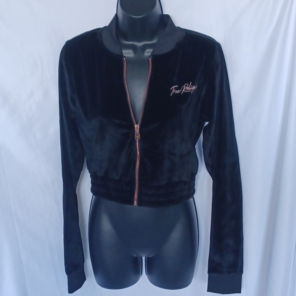 True religion Cropped bomber velvet jacket, soft, comfy, black & rose gold